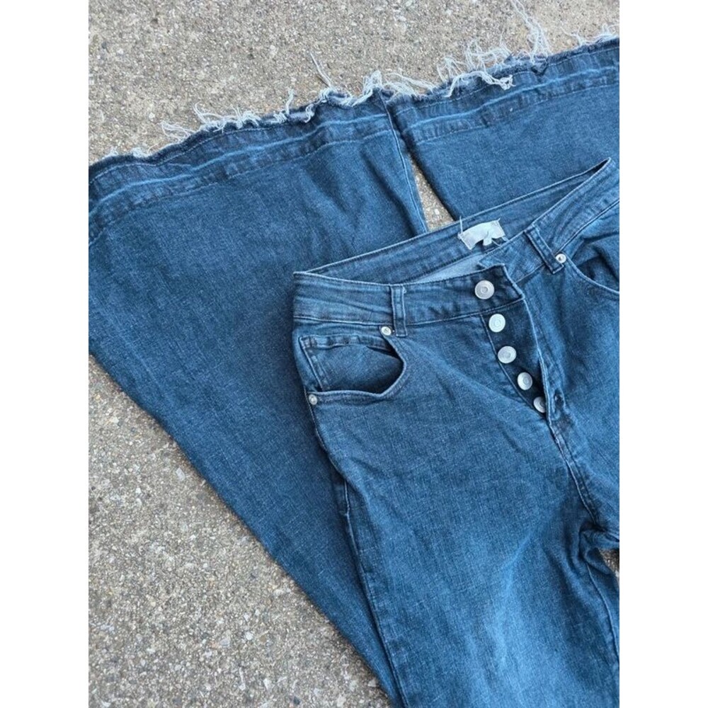 Altar'd State Dark Wash Flare Jeans M Button Fly Raw Hem